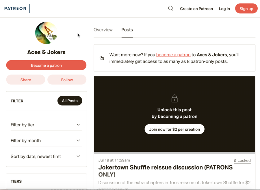 Aces and Jokers podcast Patreon page